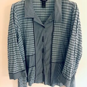 Ali Miles Women’s 2x Blue Black Button Front Artsy Art To Wear 3/4 Sleeve Pocket